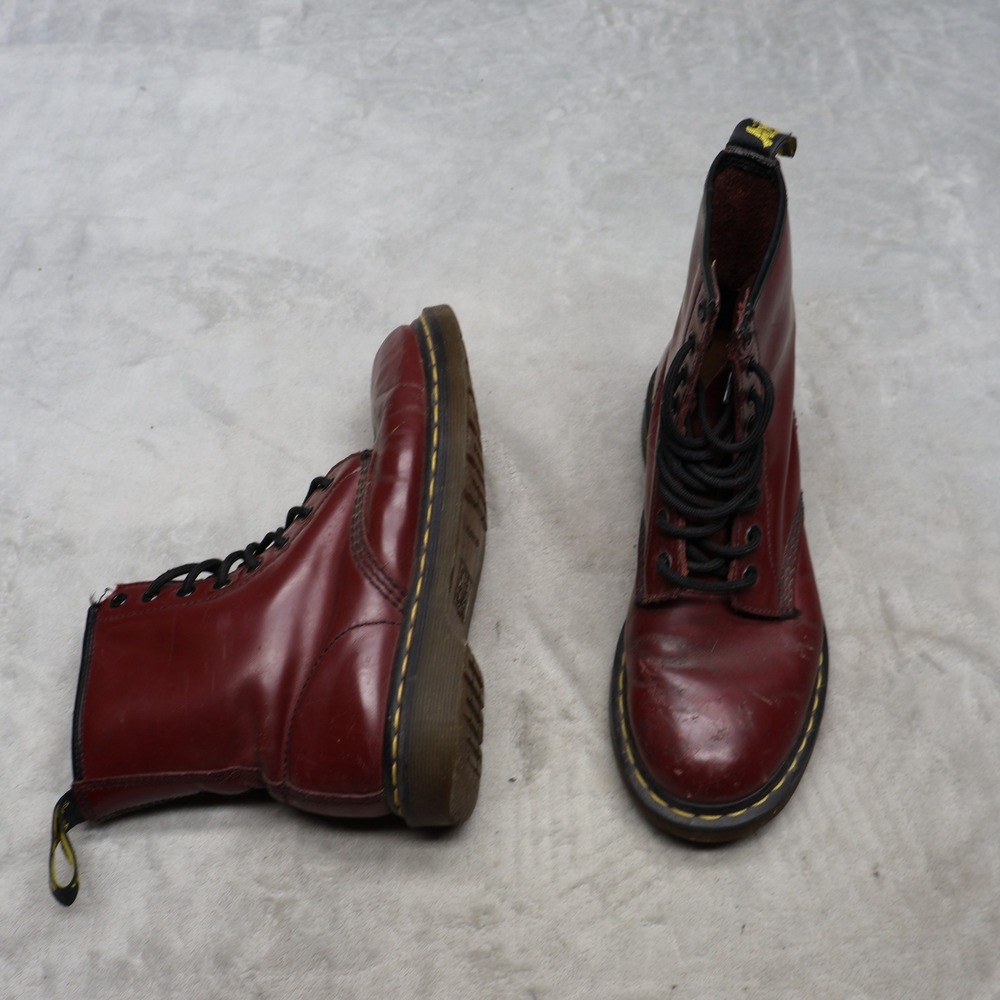 Dr. Martens Women 8 Combat Boots Red Smooth Leather Moto Grunge Lace Up Casual